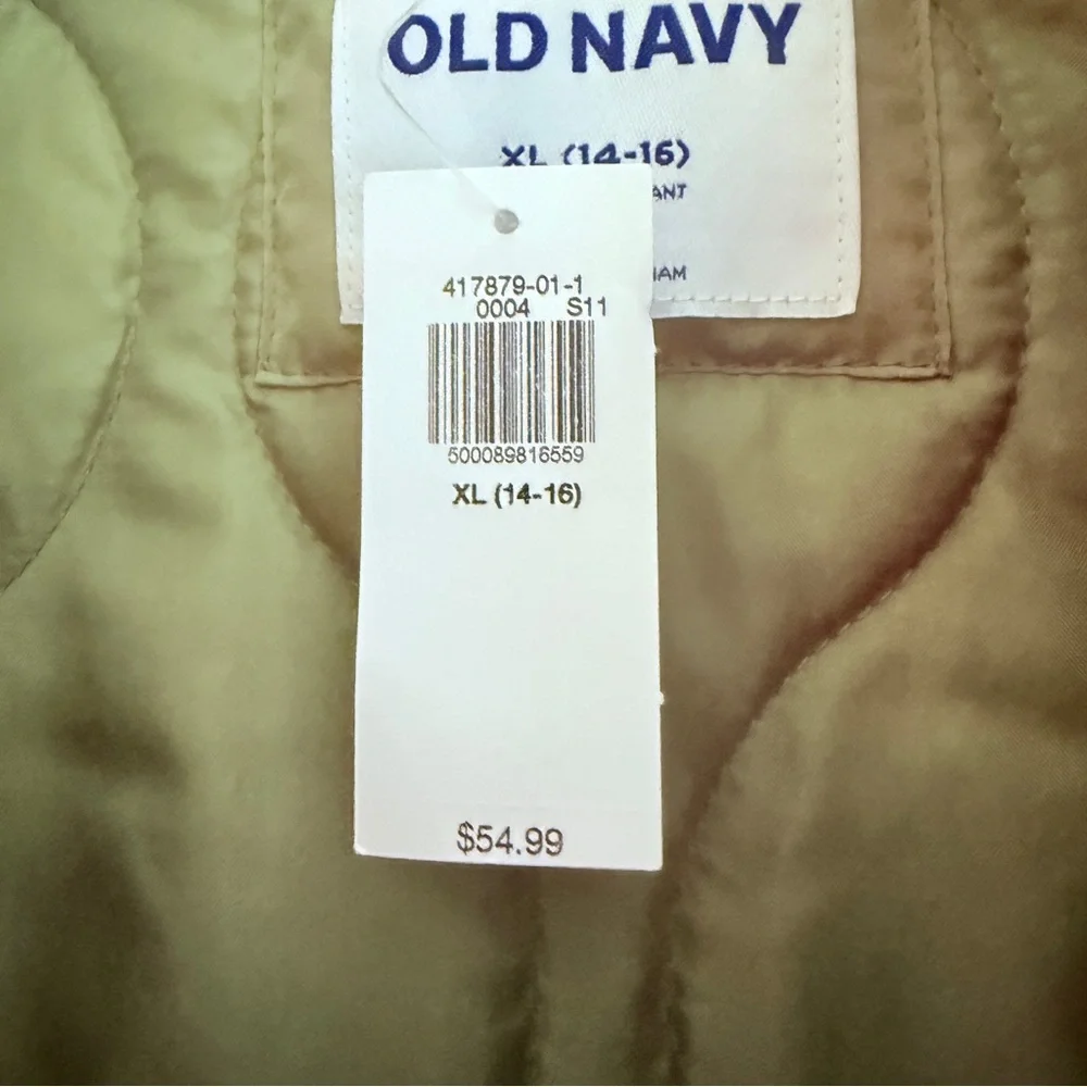 Old Navy Girls XL 14-16 Sage Green Quilted Puffer Jacket NWT Fall/Winter